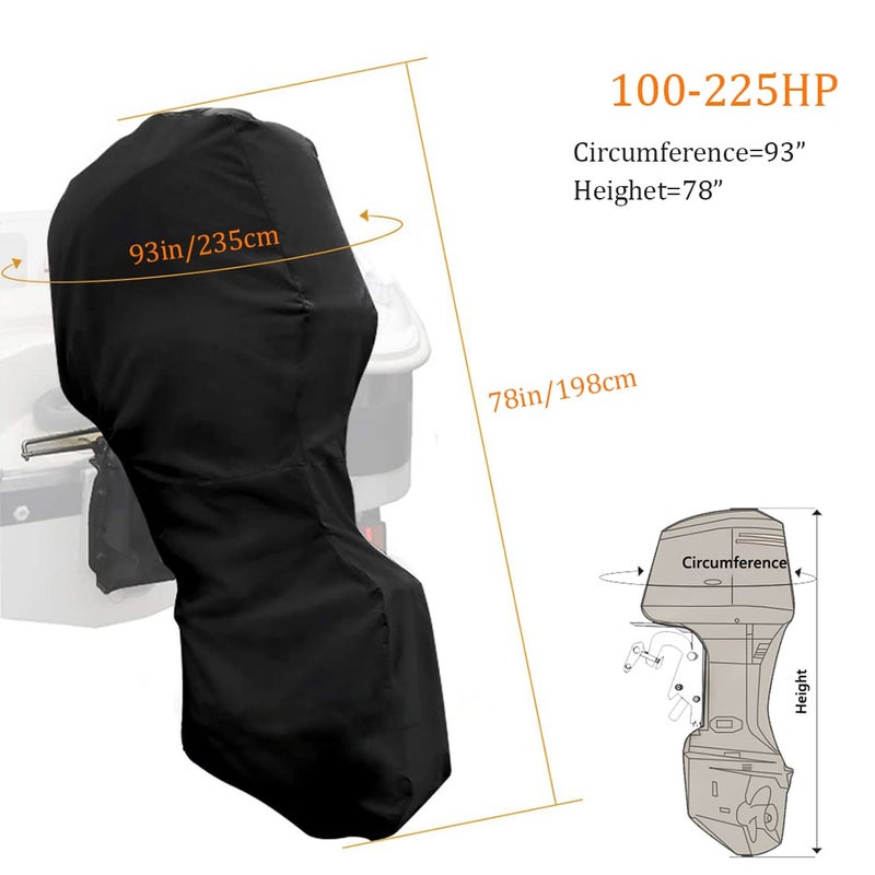 Coverify Outboard Motor Cover - Waterproof UV-Resistant Protection for Off-Season Storage, Boat Motor Cover with Windproof Strap, Boat Engine Cover Fits up to 100-225 HP, Black - Image 3